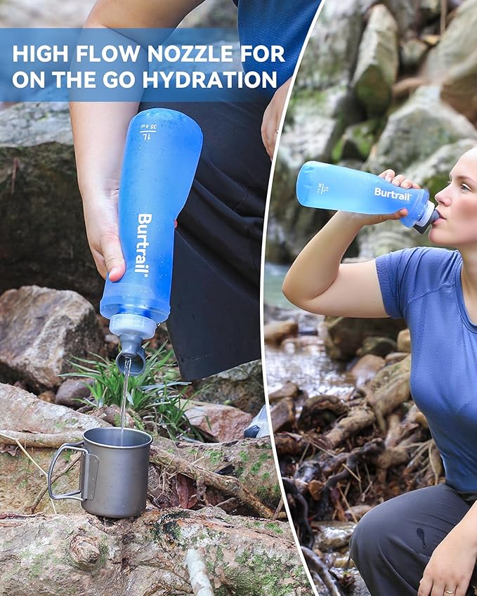Ultralight Collapsible Water Bottle, Compatible with 42mm BeFree Water Filter Cartridge, 1.0L Leakproof Foldable Water Bottle for Camping, Backpacking, Travel & Endurance Sports