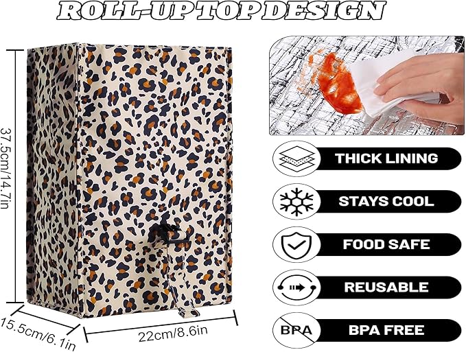 Insulated Foldable Lunch Bag - Lightweight Portable with Adjustable Shoulder Strap Lunch Box for Men, Women, Office, Work, Picnic, Hiking and Beach (Leopard(Soft Fabric))