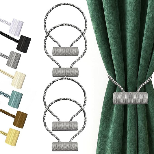Hion Magnetic Curtain Tiebacks Grey 4 Pack, Curtain Tiebacks Buckles Holdbacks Holders Hooks Clip for Home Bedroom Office Decorative Thick or Thin Curtain