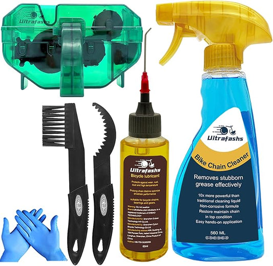Bike Chain Lubricant Oil and Cleaner Set - 2oz Wet Lube & 19oz Degreaser with Chain Scrubber Brush Tool for Bicycle Maintenance Care Kit