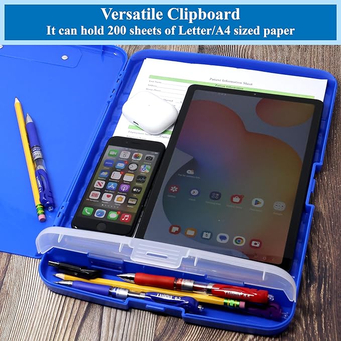 Think2Master Blue Plastic Storage Clipboard with Pencil Holder. | 25% Heavier & 25% Sturdier| Heavy Duty. Must Have for Nurses, Teachers & Classrooms.