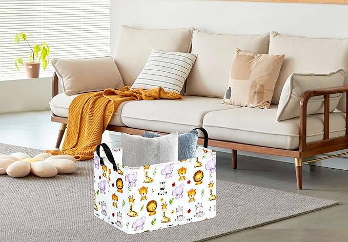 KUNRO Rectang Animals Storage Basket Gift Shelf Basket Storage Bin, Nursery Basket Organizer Box for With Handles for Room Deco