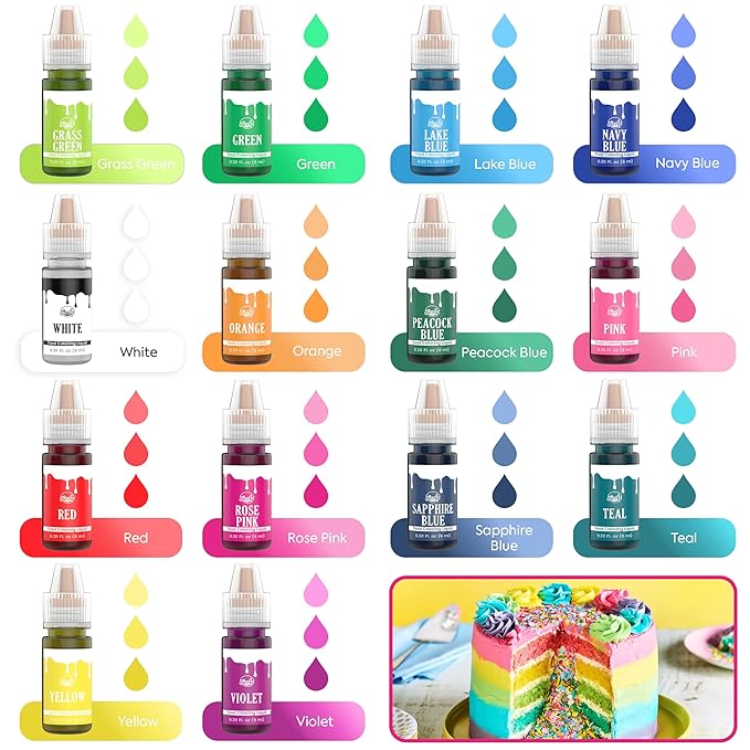Riccle Food Coloring for Baking - 26 Bright Food Coloring Liquid Set for Cake decorations - 0.20 Fl. Oz (6 ml) / Bottle x 26 Food Dye for Icing, Christmas Cookie decorating Supplies Baking Supplies