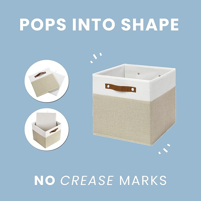 OrganiHaus White 12" x 12" x 12" Fabric Cube Storage Bins - Set of 4, Cube Fabric Organizer Bins with Vegan Handles, Kallax Storage Cubes, Cubbies Organizer Boxes, 12Inch Cubic Baskets for Shelves