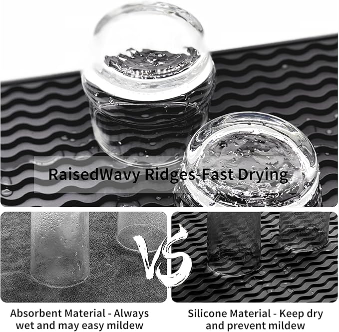 ZLR Silicone Dish Drying Mat for Kitchen Counter, Eco-Friendly Fast Dry Dish Mat, Easy Clean Multi Usage Drying Matt, Heat Resistant Trivet, 12" x 12" Middle, Black