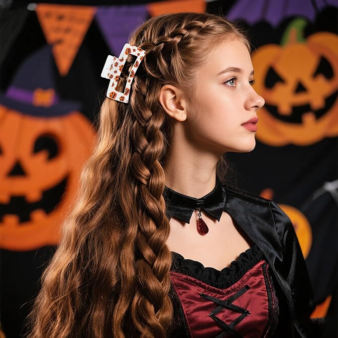 PANTIDE 8Pcs Halloween Hair Claw Clips for Women Girl - Spooky Spider Pumpkin Ghost Witch Hat Rectangle Nonslip Banana Hair Clips, Thin Thick Short Long Curly Accessories, Halloween Costume Party Gift