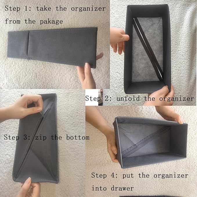 Socks Drawer Organizer Set of 3 Pack Khaki, 11' Small Underwear Dividers, Closet Cabinet Dresser Wardrobe Storage Boxes for Panty Stockings Leggings Bra