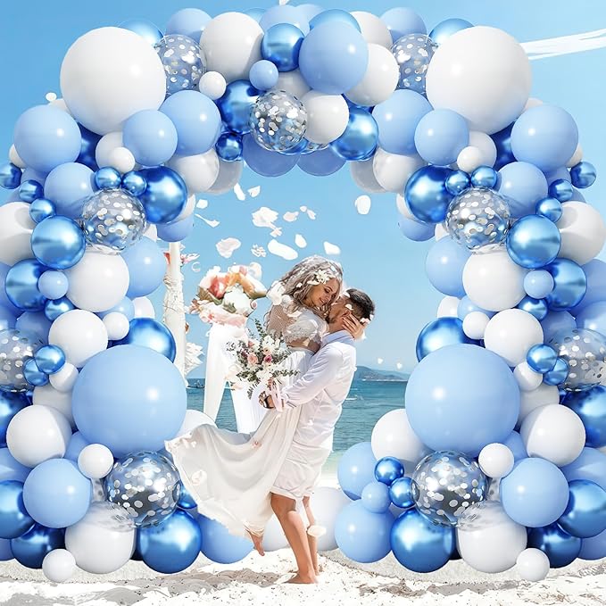 Blue Balloon Arch Kit 86Pcs Pastel Blue White Balloons Garland Kit with Silver Confetti Balloon Metallic Macaron Light Birthday Party Balloons for Boys Men Baby Shower Graduation Party Decorations