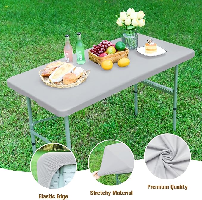 Fitted Rectangle Tablecloth 24 x 48 Inch Elastic Table Cloth for 4ft Table, Stretch Spandex Tables Cover Silver Washable Polyester Tables Top Cap Cover for Dining Picnic Camping Indoor and Outdoor