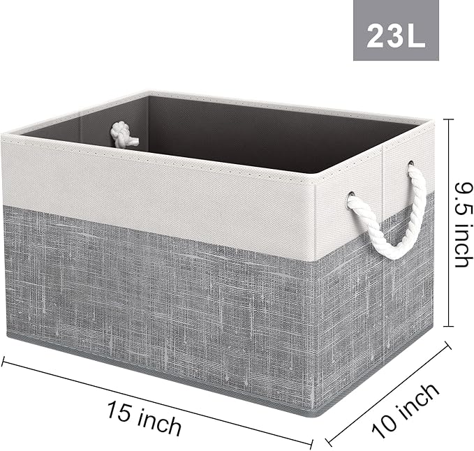 Fab totes Storage Bins [8-Pack], Foldable Storage Baskets for Organizing Toys, Books, Shelves, Closet, Large Storage Box with Rope Handles, Sturdy Organizer Bins, White & Grey