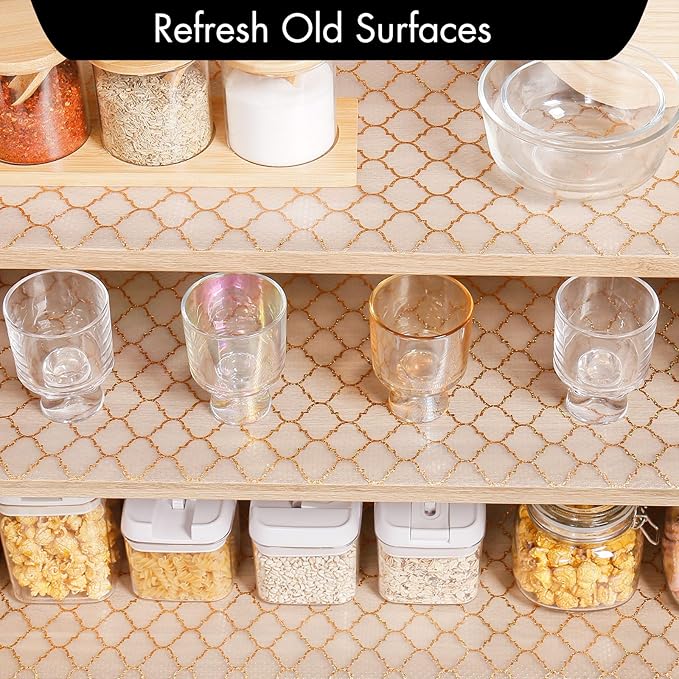 Cooyes Shelf and Drawer Liners for Kitchen Cabinets, Non-Adhesive Cabinet Liner, EVA Waterproof Durable Non-Slip Drawer Mats for Shelves, Fridge, Storage, Kitchen Cupboards – Modern Pattern