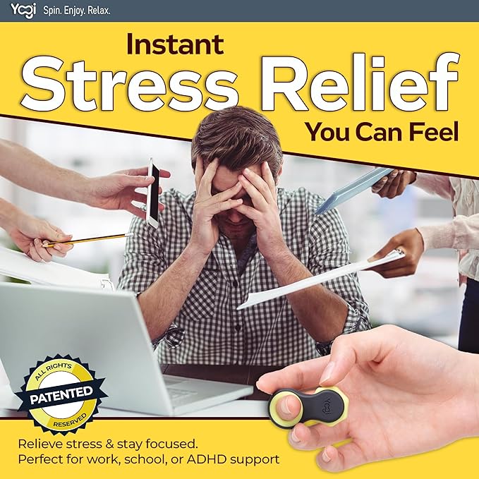 Yogi Fidget Toy – Silent Sensory Spinner for Adults & Kids – Stress Relief Fidgets for ADHD, Anxiety – Fidget Toys for Adults – Includes 5 Finger-Fit Rings – Work, School & Travel – Moonlight