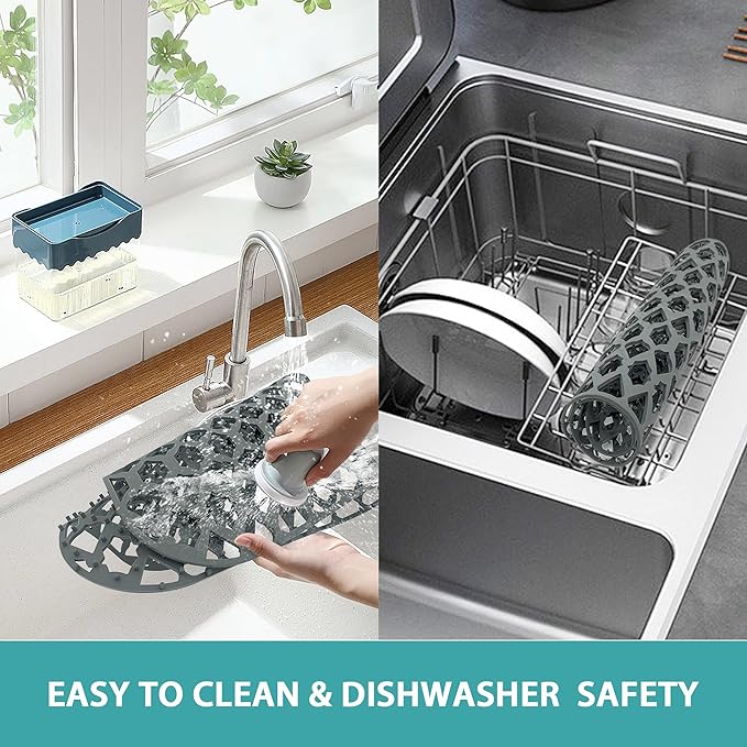 Sink Protectors for Kitchen Sink, Kitchen Sink Accessory - Silicone Mats Grid for Stainless Steel Strainer Bottom of Farmhouse Porcelain sinks (19”x14”, Rear Drain)