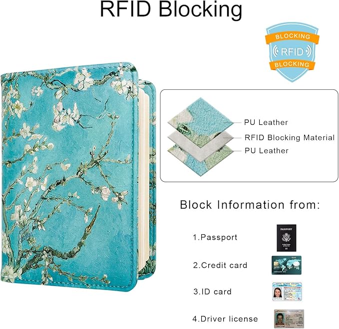 WALNEW Passport Holder for Travel, RFID Passport Cover Wallet for Women Men, PU Leather Passport Book Card Holder Case with Pen, Travelling Essentials for Flying
