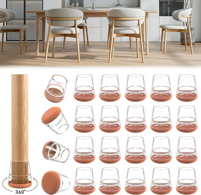 24PCS Extra Small Chair Leg Floor Protectors for Hardwood Floors, Furniture Sliders for Chair Legs, 360°Felt Pad Bottom Wrapped Thickening Furniture Pads Cap Covers to Prevent Scratches and Reduce Noise