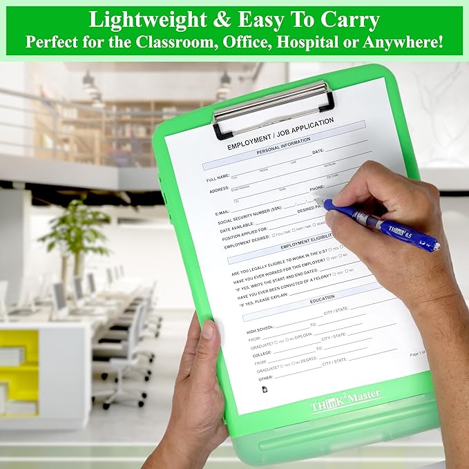 Think2Master [3 Pack] Green Plastic Storage Clipboard with Pencil Holder. | 25% Heavier & 25% Sturdier| Heavy Duty. Nursing, Teacher & Classroom Must Have.