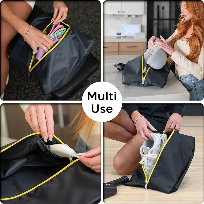 Water Resistant Travel Shoe Bags with Two Inner Pockets - Shoe Carrier Storage Cube Pouch with Zipper & Handle - Portable Shoe Bag for Gym,Traveling,Dance,Cross Country, Track & Field- Black