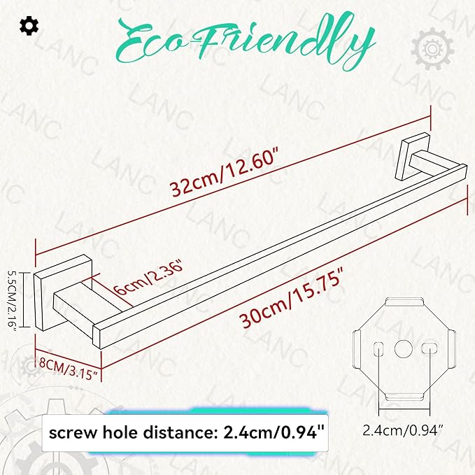 LANC Hand Towel Bar for Bathroom Wall Mounted Matte Black 12-Inche Hand Towel Ring Stainless Steel Towel Rods for Kitchen Bathroom Hand Towel Holder Towel Rack Towel Hanger, A9010MB-L3
