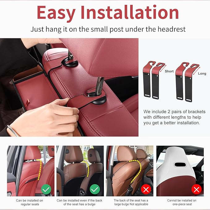 Sancaral Car Rear Backseat Extra Multifunctional Drink Cup Holder Organizers with Tissue Storage Box Organizer & Hooks for Car Seat Back. Red