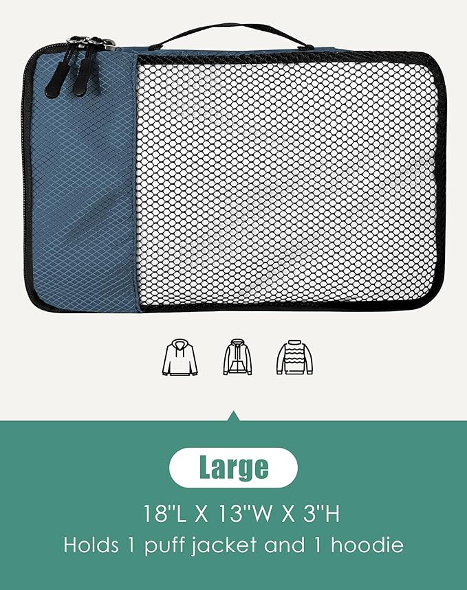 4-Piece Packing Cubes Travel Accessories Set for Suitcases - Luggage Organizer Bags with Double Zipper - Mesh Top - Large - Dark Blue