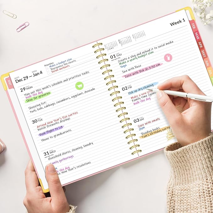 Forvencer 2026 Planner, Hardcover Calendar Planner Weekly and Monthly, Jan 2026 - Dec 2026, 8.5" x 11", Spiral Daily Organizer for Home School, Pink