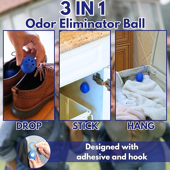 Air Jungles Shoes Deodorizer Ball 6 Count, Ocean Scent, Odor Remover Balls for Sneakers, Gym Bags, Lockers, Closets, Hampers, and Drawers. Essential Oil Provides Natural Freshness