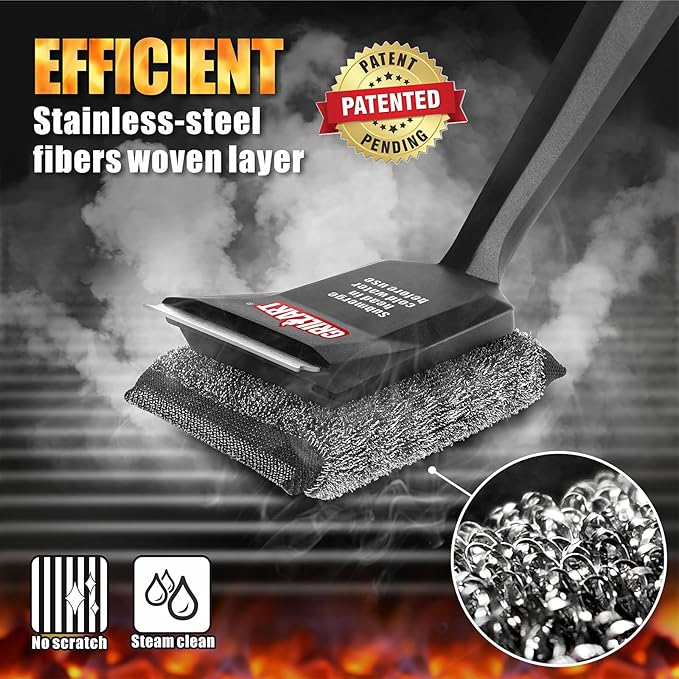 GRILLART Grill Brush Bristle Free, SteamWizards [Safe & Efficient] Grill Cleaner Brush for All Grill Grates, Replaceable Pad BBQ Grill Brush for Outdoor Grill, Grill Accessories, Gifts for Men/Dad