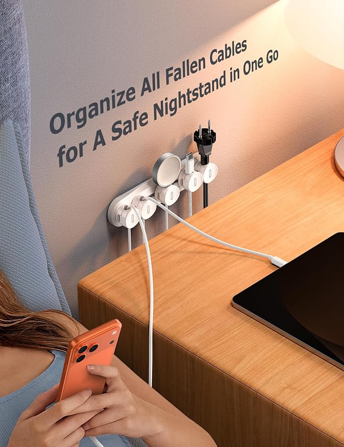 5-in-1 Magnetic Cord Organizer JOYROOM Cable Clips [Adjustable Sliding Track] Under Desk Adhesive Cord Management Wire Keeper for Computer Phone, Office Workspaces Table Organization Home Accessories