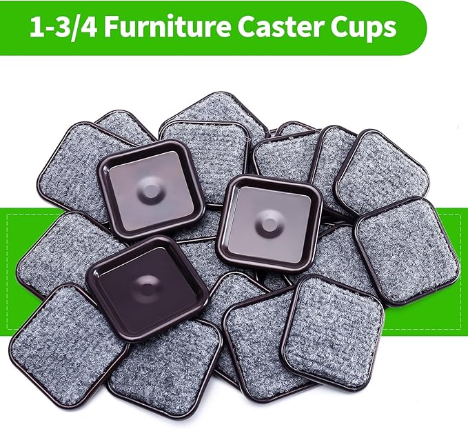 1 3/4" Square Carpet Bottom Furniture Caster Cups, Reusable Furniture Sliders for Hardwood Floors, Felt Furniture Pads Coasters to Protect Tile or Laminate Floors from Scratches, Brown/Gray (24 Pack)