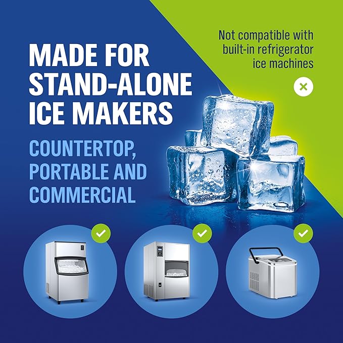 WoldoClean Ice Machine Cleaner Tablets 20 Count - 2in1 Descaler, Extra Strength 16g Dual Action for Countertop, Nugget, Portable and Commercial Makers, Nickel
