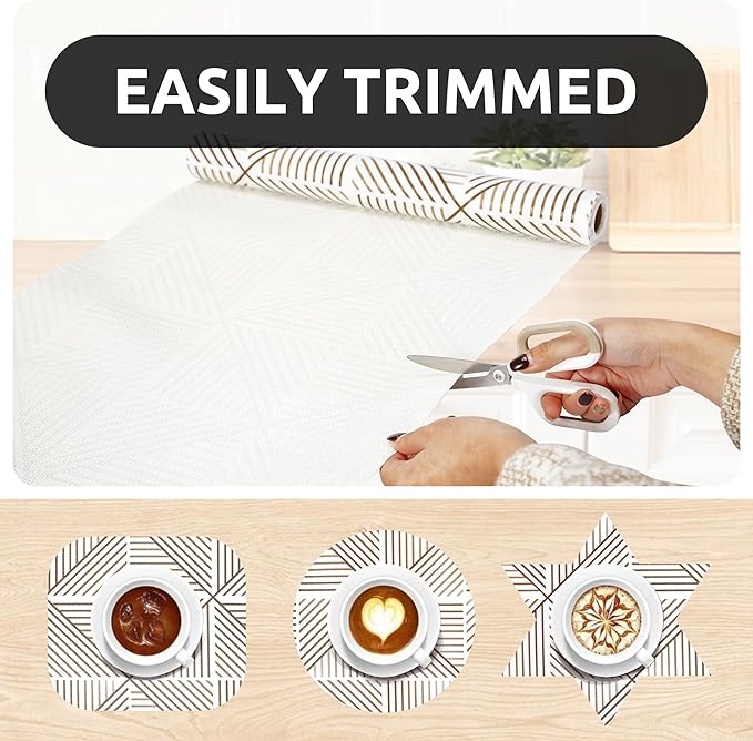 RAY STAR 12X120 Inch Shelf Liner for Kitchen Cabinets, Non-Adhesive Cabinet Liner Washable, PVC Drawer Liner for Dresser Non-Slip Bathroom (Classic)(5 Roll)