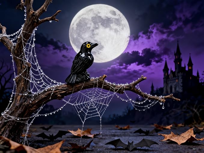 100 Pcs Halloween Miniature Crows Ravens Decor Mini Resin Crows Black Bird Figurines for Halloween Gothic Decor, Home Tabletop Shelf Centerpieces, Party Favors Gift,with Storage Box