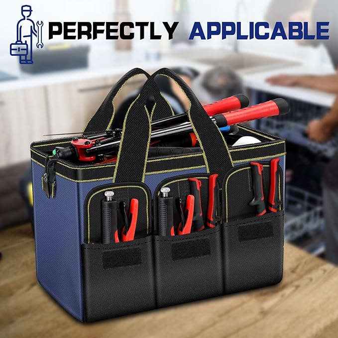 Tool Bag 2-Pack Set | AIRAJ 18" & 16" Portable Tool Storage Bag | Wide Mouth Tool Bags for Men and Women | Small Tool Tote | Tool Organizer for Home Repairs,Garage Storage,Professional Work | Tool Box