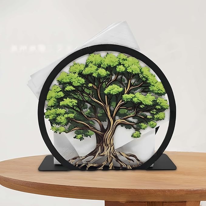 Tree of Life Napkin Holder for Table-Free-Standing Paper Napkin Dispenser for Cafe, Bar, Restaurant Table Decor |Colorful Metal Napkin Stand |Rustic Home Decor Presents|Modern Kitchen&Dining Accessory