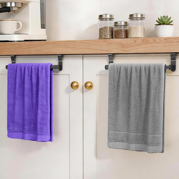 Over Cabinet Towel Holder, 2 Pack Kitchen Cabinet Door Towel Bar, Stainless Steel Over the Cabinet Dish Towel Rack for RV, Black