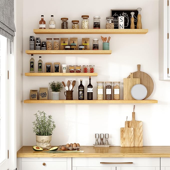 Vivelove 10" Deep Floating Shelves with Invisible Brackets, 55" Wall Shelves for Bathroom Bedroom Kitchen Living Room Laundry Room, Modern Rustic Shelves for Home Decor, 55"x10.2"x1.5", Set of 2, Oak