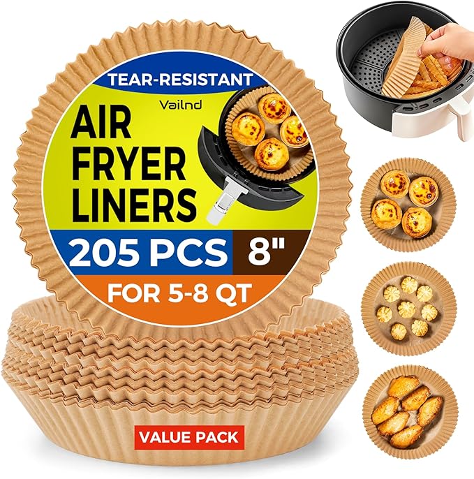 Air Fryer Liners for Ninja, 205 PCS Heavy-Duty Disposable Air Fryer Liners, 8" Round Airfryer Paper Liners for 5-8 QT Basket, Oil-Proof & Non-Stick Parchment Paper for Baking, Microwave, Oven, Pans