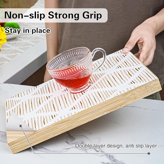 Drawer and Shelf Liner for Kitchen Cabinet,Non-Adhesive Cabinet Liner 12in x 10FT,Waterproof Shelf Paper Non-Slip Mats Cupboard Liner Contact Protect Dresser/Shelves/Table-Brown Stripes