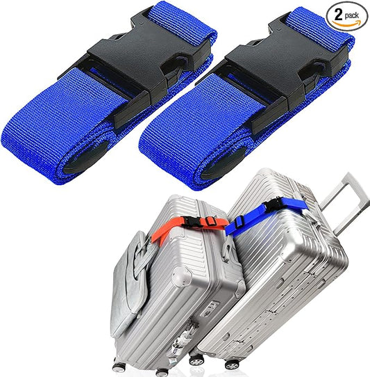 2Pack Luggage Straps for Carry-On Bag, Adjustable Suitcase Belt, Add-Bag Travel Attachment Accessories for Connecting Your 3 Luggages, Blue