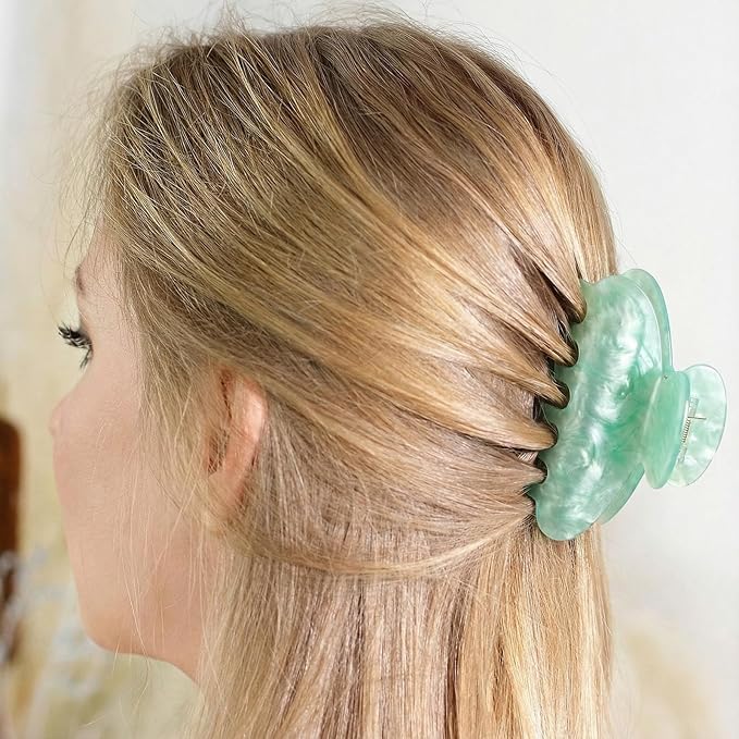 8 Pcs Large Acrylic Hair Claw Clips for Women Non-slip Strong Hold Jaw Clamps for Thick Thin Hair (French,Turquoise Color)