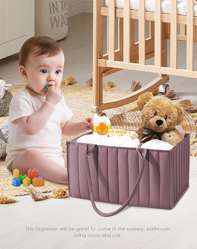 SWEET DOLPHIN 2-Pack Baby Diaper Caddy Organizers, Stylish Storage Baskets for Newborn Essentials, Diaper Station & Car Travel, Value Bundle for Baby Shower Gifts & Registry Must-Haves - Tan