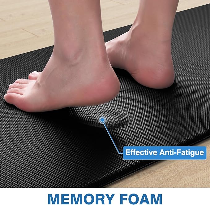 StepRite Kitchen Mats, 2PCS Kitchen Rugs, Cushioned Anti Fatigue Kitchen Mats for Floor, Non-Slip Standing Desk Mat, Waterproof Kitchen Rug Set for Kitchen, Floor, Office, 17.3"x30"+17.3"x70", Black