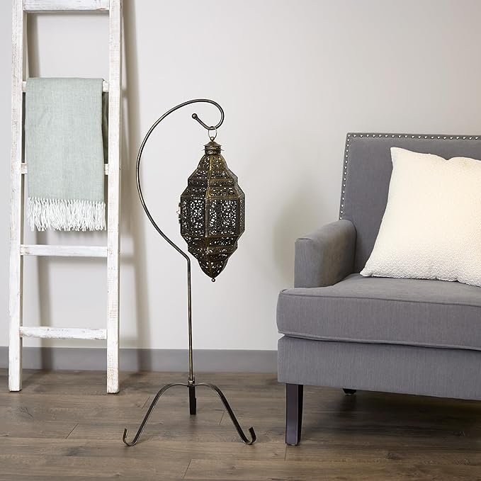 Zingz & Thingz Moroccan Style Candle Lantern Holder, Decorative Light Home Decor, Indoor & Outdoor, 41.25" Tall, Black with Stand