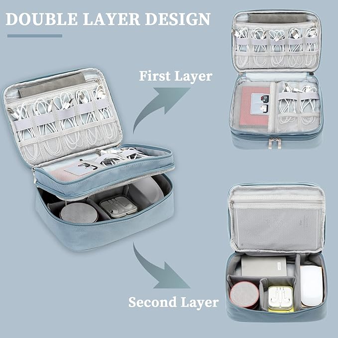 Lanola Electronic Organizer Travel Double Layer Cable Organizer Bag, Accessory Bag for Hard Drives, Cables, USB, SD Card, Memory Cards, Flash Drive, etc. - Red