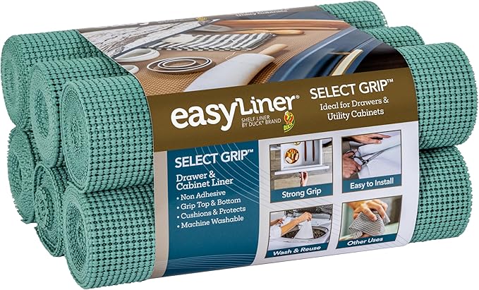 EasyLiner Select Grip Shelf Liner - Easy to Install & Cut to Fit - Non Slip, Non Adhesive, Drawer Shelf & Cabinet Liner for Kitchen, Bathroom, Pantry Cupboards - 12in. x 10ft. - Fern Green - 6 Rolls