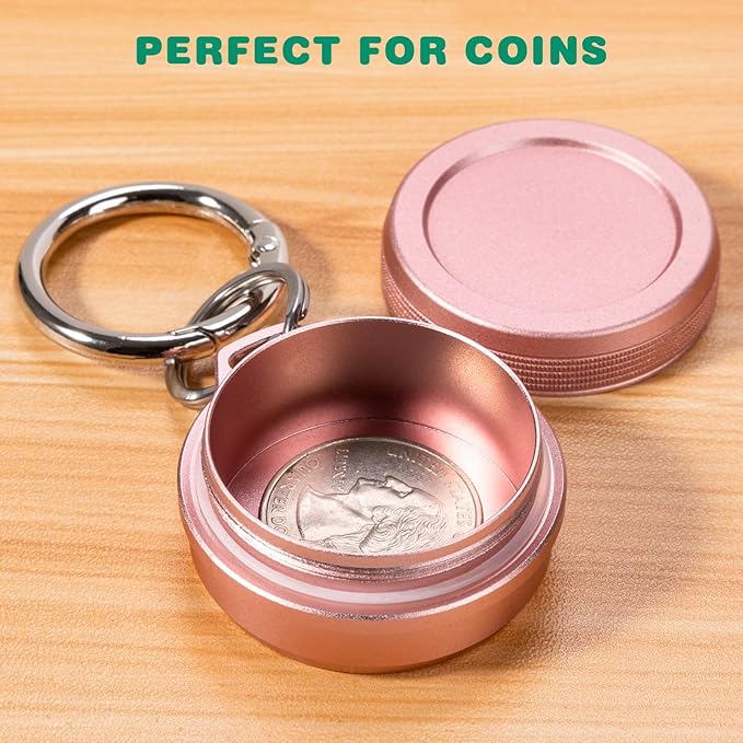 Daily Metal Carrying Case - Portable Keychain Pill Holder, Waterproof Small Travel pill Container for Earplugs Coins, Compatible with Loop, Eargasm & Vibes, Compact Mini Purse Pill Box (Pink)