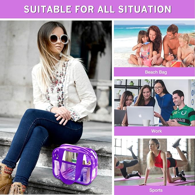 XEWEA Clear Travel Toiletry Bags, 3 Pack TSA Approved Transparent Makeup Bag for Men Women, Large Waterproof PVC Quart Organizer with Zipper for Toiletries Airline Essential,Toy Storage Pouch Purple