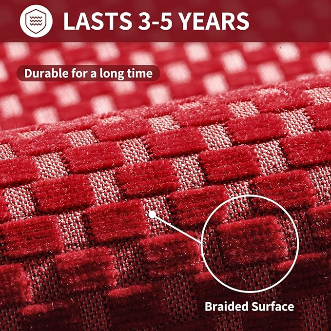 YDKGL Kitchen Runner Rugs Non Slip Washable, Super Absorbent Soft Chenille Braided Kitchen Mats for Floor Rubber Backing Standing Sink Mat Floor Mat, Easy to Clean, Red 17"x59"