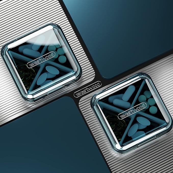 DUBSTAR Daily Pill Organizer,4 Compartments Portable Travel Small Pill Case, Pill Box for Purse Pocket to Hold Vitamins,Cod Liver Oil,Supplements and Medication (Blue)