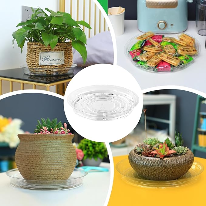 UltraOutlet 20 Pack Clear Plastic Plant Saucer 8 Inch Drip Trays Small Plant Plate Dish for Indoor Flower Pots and Planters, Bulk